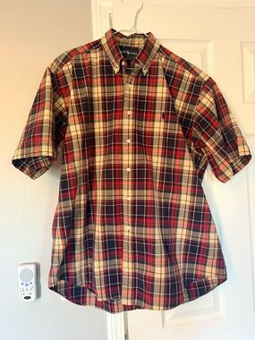 Ralph Lauren Red, Navy & Cream Plaid Short-Sleeve Button-Down Shirt